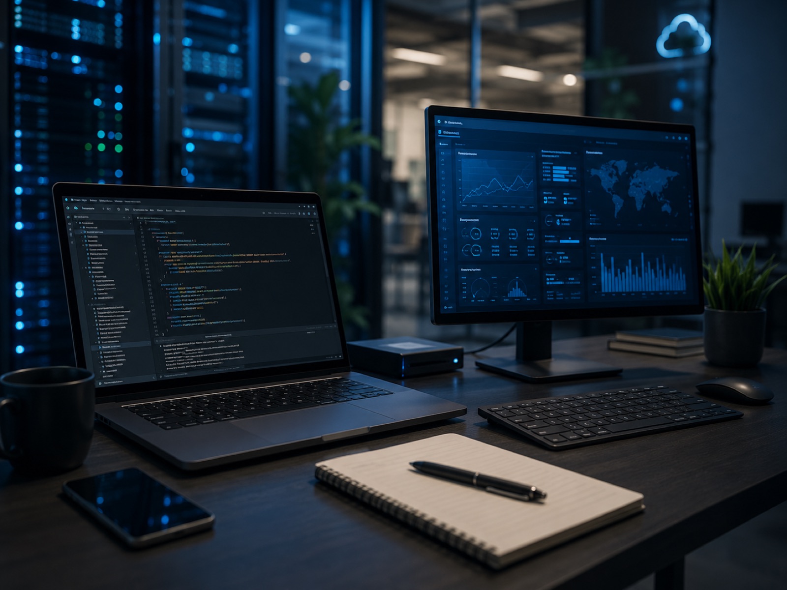 コードとダッシュボードが表示された開発環境